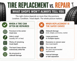 tire replacement vs repair pros and cons infographic
